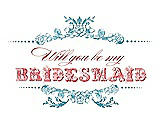 Front View Thumbnail - Aquamarine & Perfect Coral Will You Be My Bridesmaid Card - Vintage