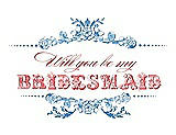 Front View Thumbnail - Cornflower & Perfect Coral Will You Be My Bridesmaid Card - Vintage