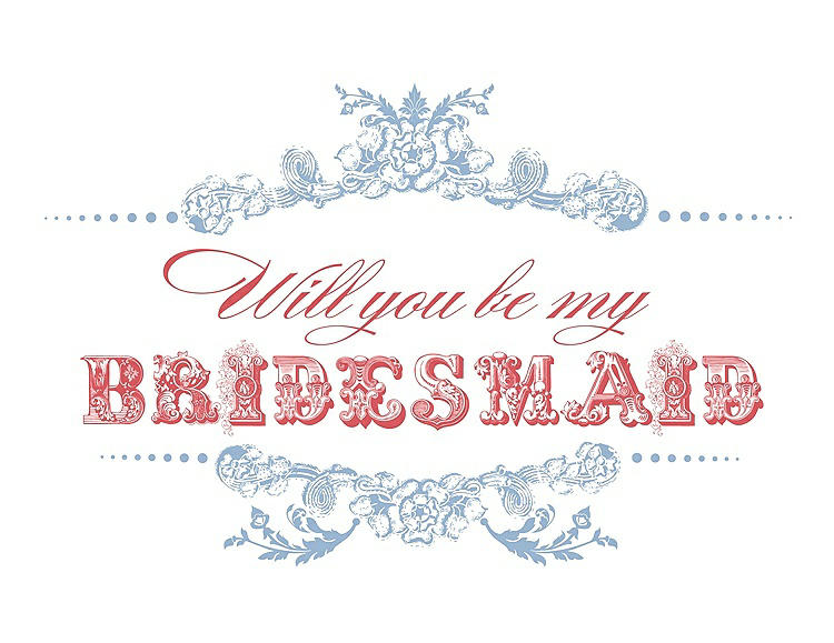 Front View - Ice Blue & Perfect Coral Will You Be My Bridesmaid Card - Vintage
