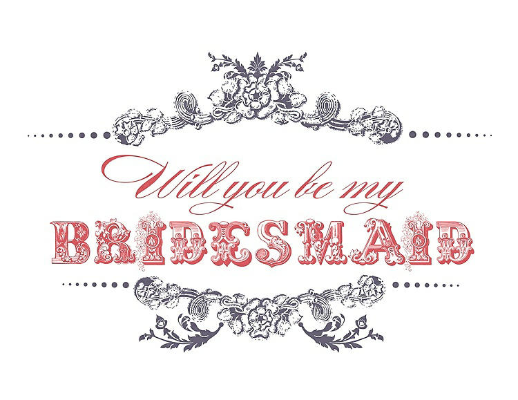 Front View - Lavender & Perfect Coral Will You Be My Bridesmaid Card - Vintage
