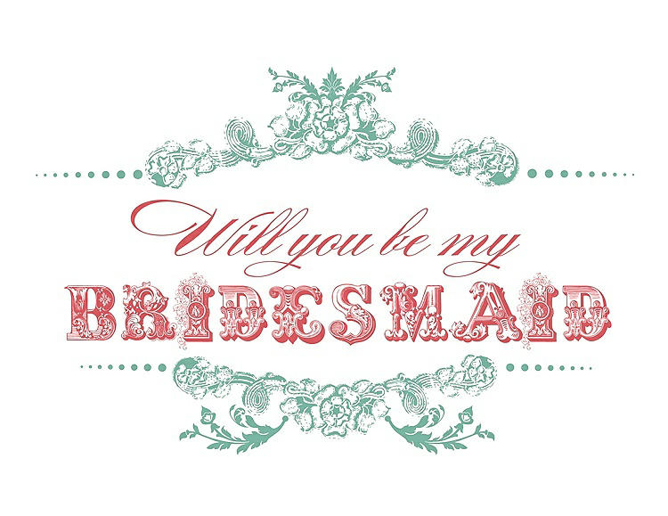 Front View - Meadow & Perfect Coral Will You Be My Bridesmaid Card - Vintage