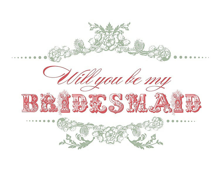 Front View - Mermaid & Perfect Coral Will You Be My Bridesmaid Card - Vintage