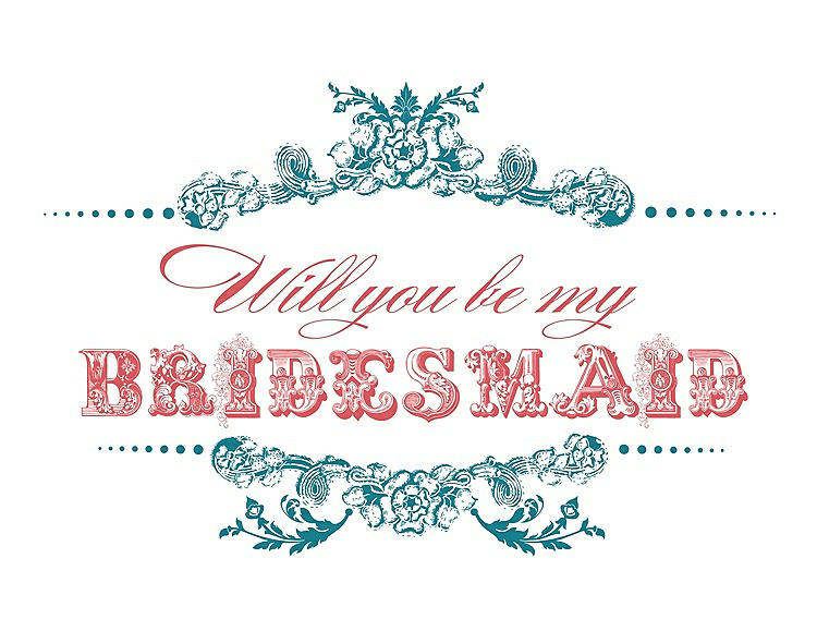 Front View - Niagara & Perfect Coral Will You Be My Bridesmaid Card - Vintage