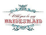Front View Thumbnail - Niagara & Perfect Coral Will You Be My Bridesmaid Card - Vintage