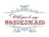 Front View Thumbnail - Pale Blue & Perfect Coral Will You Be My Bridesmaid Card - Vintage