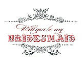 Front View Thumbnail - Pewter & Perfect Coral Will You Be My Bridesmaid Card - Vintage