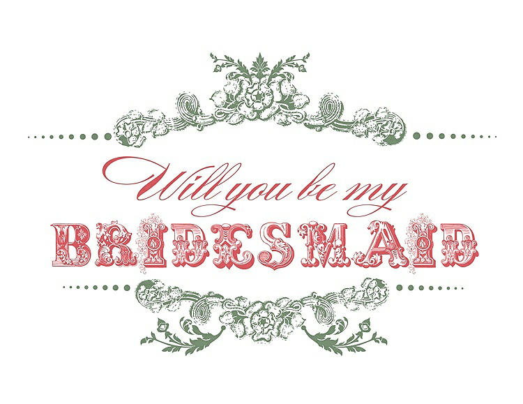 Front View - Sage & Perfect Coral Will You Be My Bridesmaid Card - Vintage