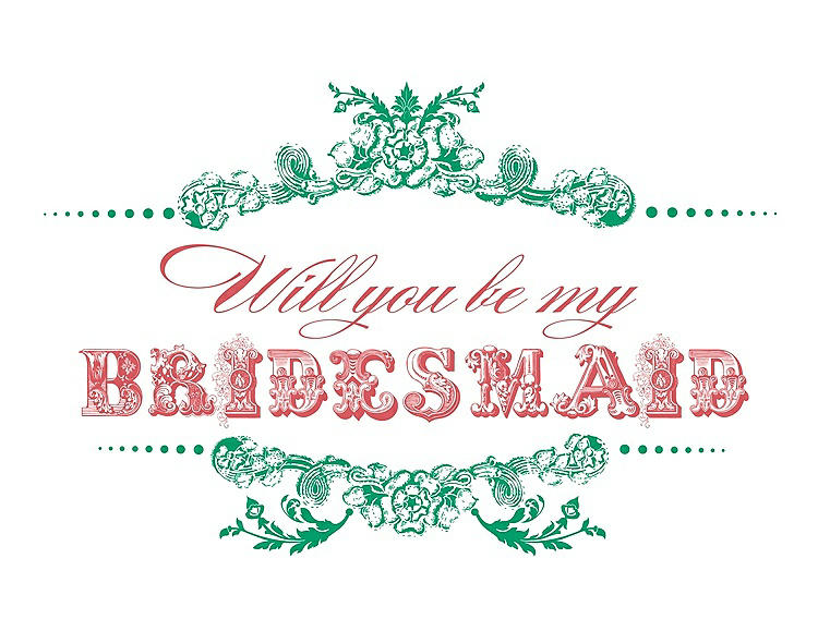 Front View - Shamrock & Perfect Coral Will You Be My Bridesmaid Card - Vintage