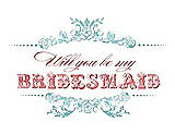 Front View Thumbnail - Spa & Perfect Coral Will You Be My Bridesmaid Card - Vintage