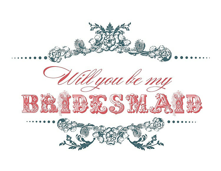 Front View - Teal & Perfect Coral Will You Be My Bridesmaid Card - Vintage