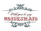 Front View Thumbnail - Teal & Perfect Coral Will You Be My Bridesmaid Card - Vintage