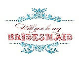 Front View Thumbnail - Turquoise & Perfect Coral Will You Be My Bridesmaid Card - Vintage