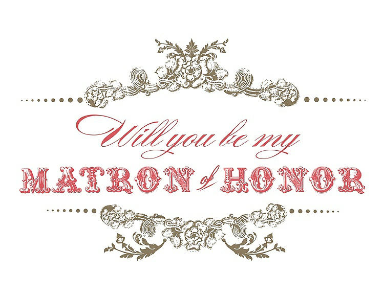 Front View - Antique Gold & Perfect Coral Will You Be My Matron of Honor Card - Vintage