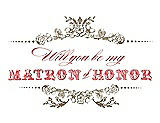 Front View Thumbnail - Antique Gold & Perfect Coral Will You Be My Matron of Honor Card - Vintage