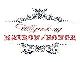 Front View Thumbnail - Blue Steel & Perfect Coral Will You Be My Matron of Honor Card - Vintage