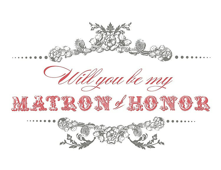 Front View - Charcoal Gray & Perfect Coral Will You Be My Matron of Honor Card - Vintage