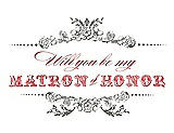 Front View Thumbnail - Charcoal Gray & Perfect Coral Will You Be My Matron of Honor Card - Vintage