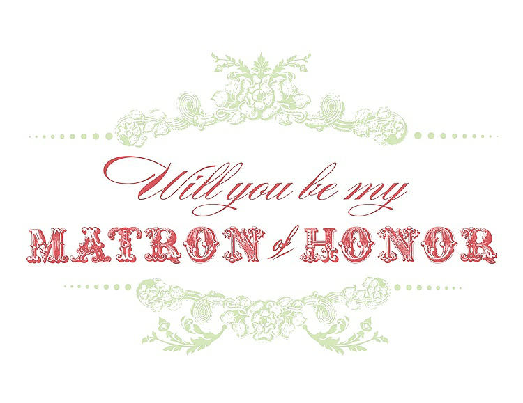 Front View - Honey Dew & Perfect Coral Will You Be My Matron of Honor Card - Vintage