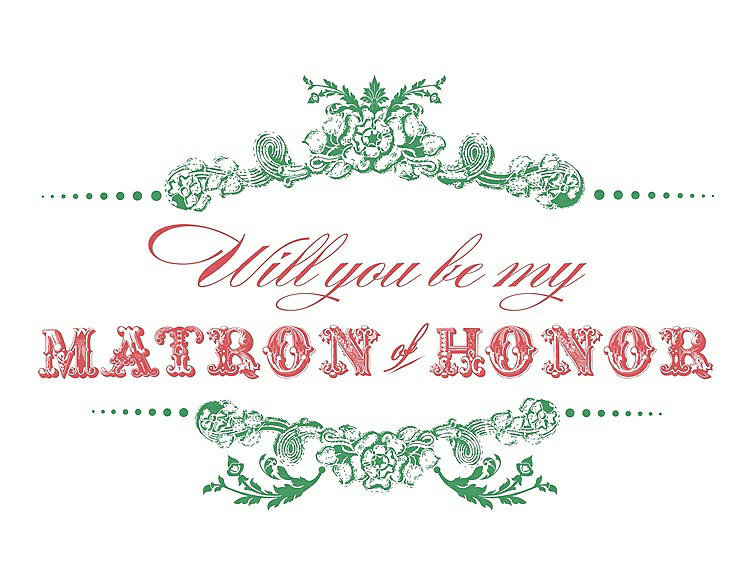 Front View - Juniper & Perfect Coral Will You Be My Matron of Honor Card - Vintage