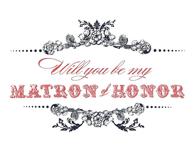 Front View - Navy Blue & Perfect Coral Will You Be My Matron of Honor Card - Vintage