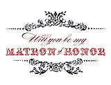 Front View Thumbnail - Navy Blue & Perfect Coral Will You Be My Matron of Honor Card - Vintage