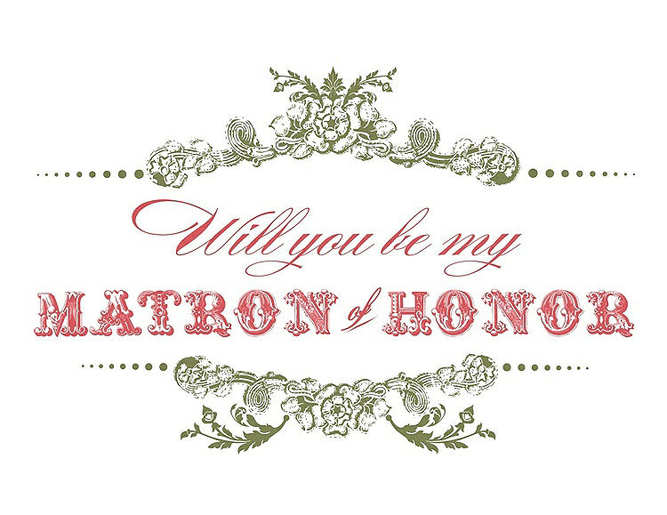 Front View - Olive & Perfect Coral Will You Be My Matron of Honor Card - Vintage