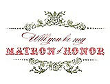 Front View Thumbnail - Olive & Perfect Coral Will You Be My Matron of Honor Card - Vintage