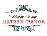Front View Thumbnail - Peacock Teal & Perfect Coral Will You Be My Matron of Honor Card - Vintage