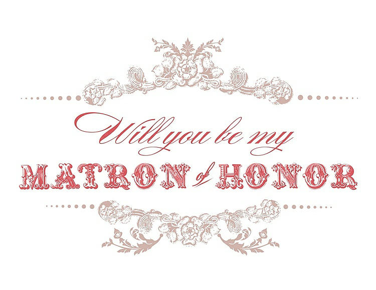 Front View - Pearl Pink & Perfect Coral Will You Be My Matron of Honor Card - Vintage