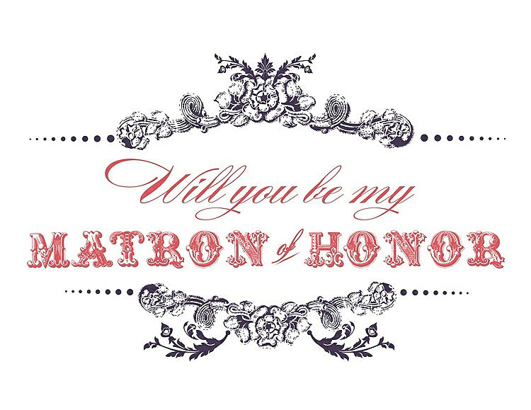 Front View - Violet & Perfect Coral Will You Be My Matron of Honor Card - Vintage
