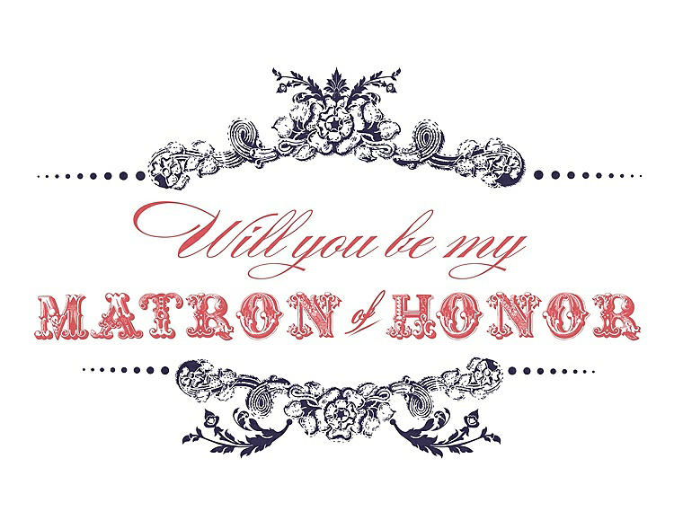 Front View - Amethyst & Perfect Coral Will You Be My Matron of Honor Card - Vintage
