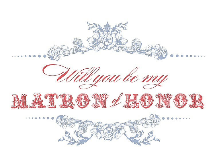 Front View - Arctic & Perfect Coral Will You Be My Matron of Honor Card - Vintage