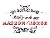 Front View Thumbnail - Aubergine & Perfect Coral Will You Be My Matron of Honor Card - Vintage