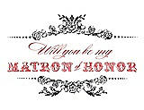 Front View Thumbnail - Black & Perfect Coral Will You Be My Matron of Honor Card - Vintage