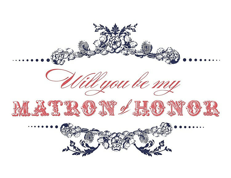 Front View - Blueberry & Perfect Coral Will You Be My Matron of Honor Card - Vintage