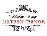 Front View Thumbnail - Blueberry & Perfect Coral Will You Be My Matron of Honor Card - Vintage