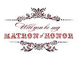 Front View Thumbnail - Burgundy & Perfect Coral Will You Be My Matron of Honor Card - Vintage