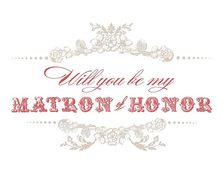 Front View - Cameo & Perfect Coral Will You Be My Matron of Honor Card - Vintage