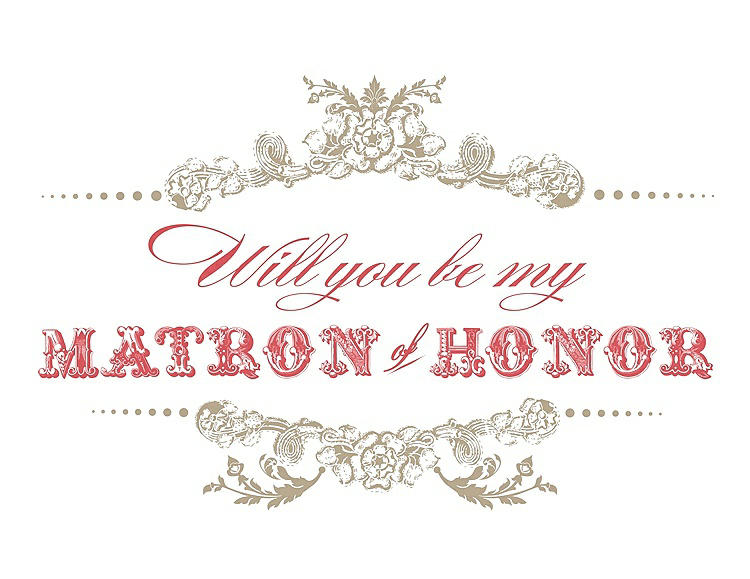Front View - Champagne & Perfect Coral Will You Be My Matron of Honor Card - Vintage