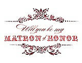 Front View Thumbnail - Claret & Perfect Coral Will You Be My Matron of Honor Card - Vintage