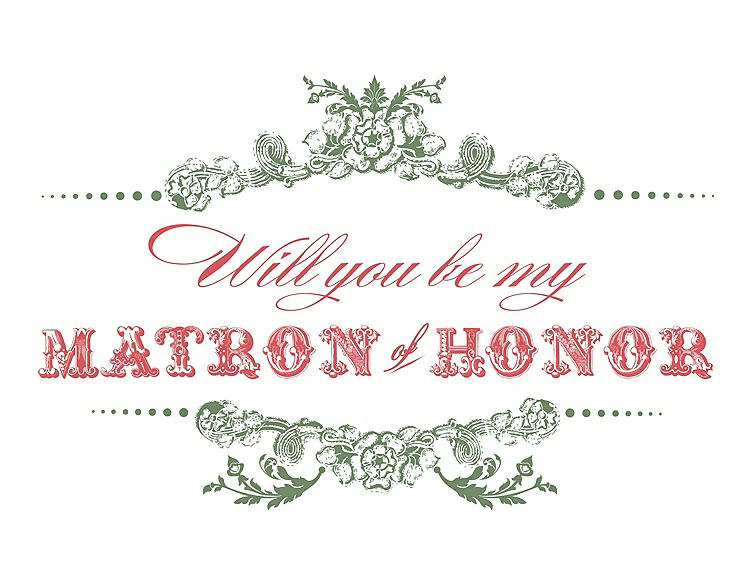 Front View - Clover & Perfect Coral Will You Be My Matron of Honor Card - Vintage