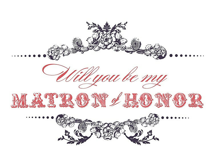 Front View - Concord & Perfect Coral Will You Be My Matron of Honor Card - Vintage