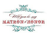 Front View Thumbnail - Capri & Perfect Coral Will You Be My Matron of Honor Card - Vintage