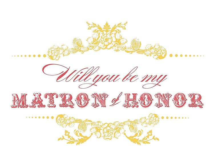 Front View - Daisy & Perfect Coral Will You Be My Matron of Honor Card - Vintage