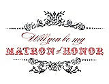 Front View Thumbnail - Ebony & Perfect Coral Will You Be My Matron of Honor Card - Vintage