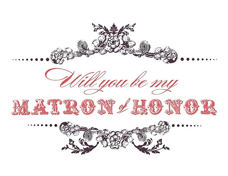 Front View - Eggplant & Perfect Coral Will You Be My Matron of Honor Card - Vintage