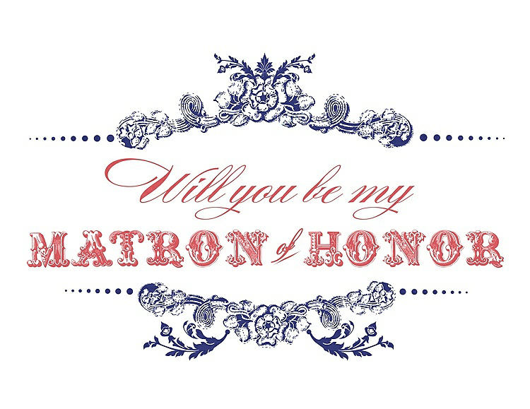 Front View - Electric Blue & Perfect Coral Will You Be My Matron of Honor Card - Vintage