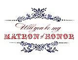 Front View Thumbnail - Electric Blue & Perfect Coral Will You Be My Matron of Honor Card - Vintage