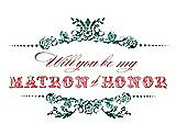 Front View Thumbnail - Emerald & Perfect Coral Will You Be My Matron of Honor Card - Vintage