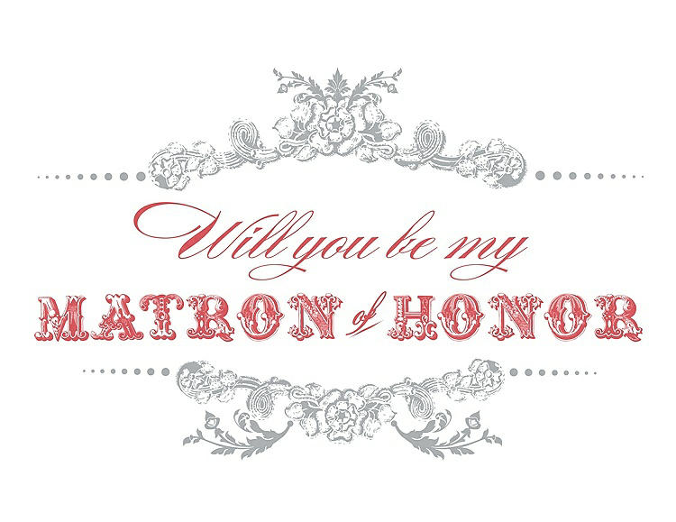 Front View - Frost & Perfect Coral Will You Be My Matron of Honor Card - Vintage